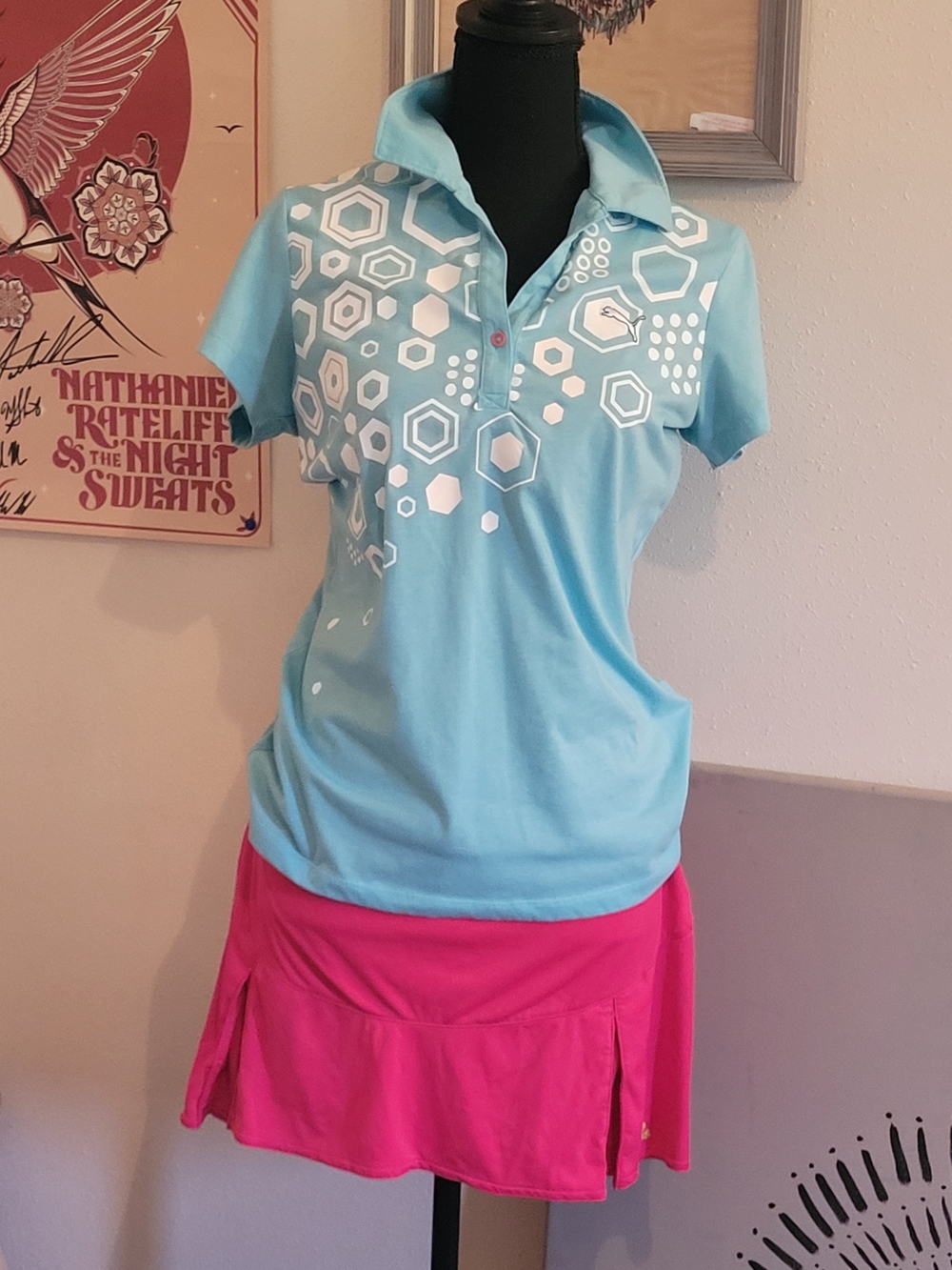 Pink Skirt ADIDAS TENNIS SKORT MEDIUM Super Cute, Lime Green Trim